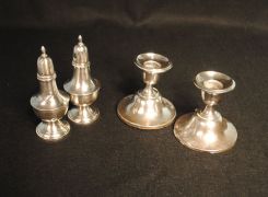 Sterling Silver Salt & Pepper Shakers and Pair of Candlesticks