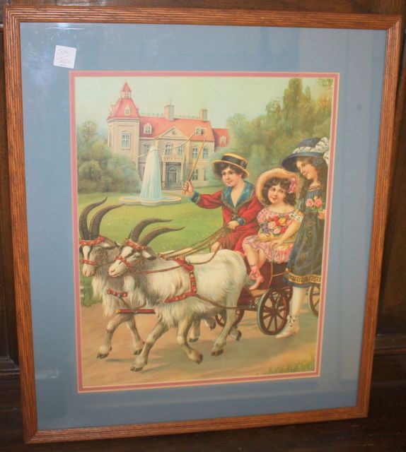 Victorian Children in Goad Wagon Print in Oak Frame