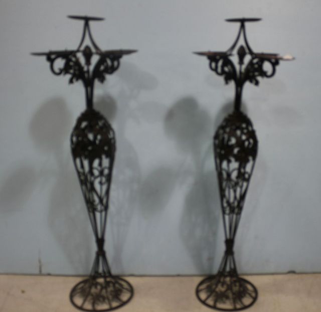 Pair of Decorative Five Arm Iron Candlesticks