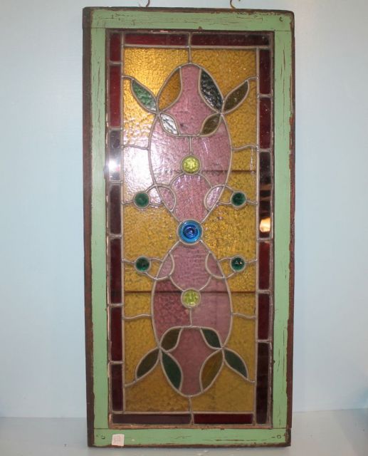 20th Century Stain Glass Window with Beveled Jewels