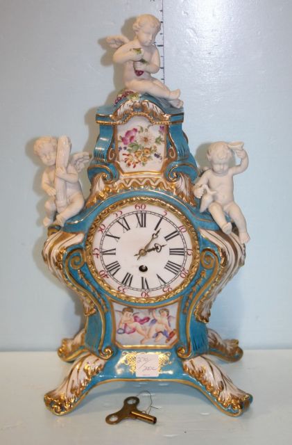 Blue and Gold Sevres Clock with Figural Cupids