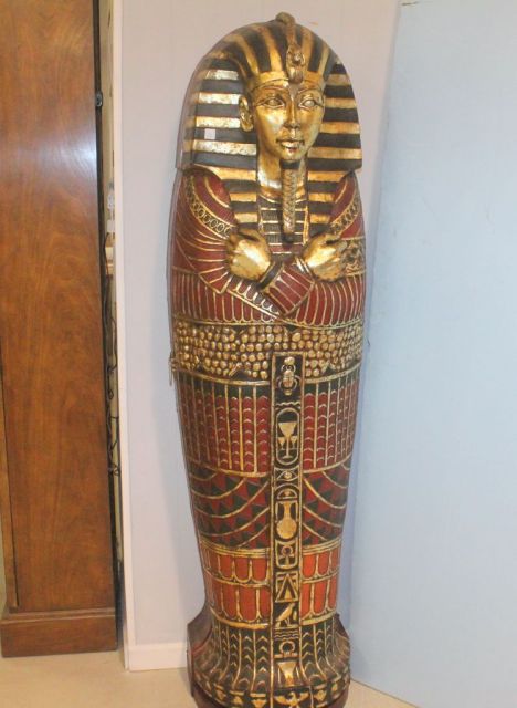 Unusual Wood Carved and Painted Bookcase in the Figure of King Tut