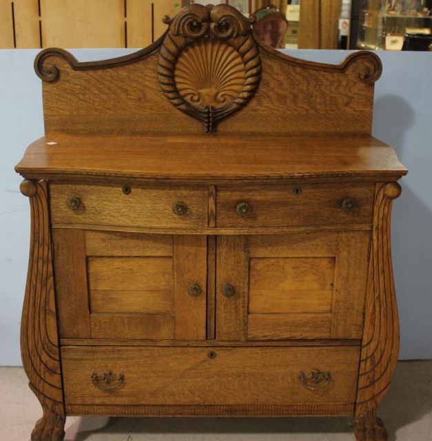 Grand Rapids Oak Sideboard with Ornate Carved Crest