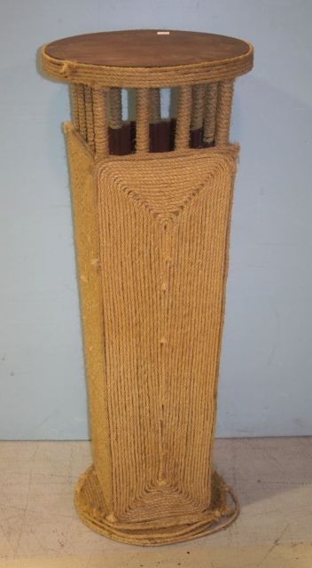 Unusual Wooden Pedestal Wrapped in Rope