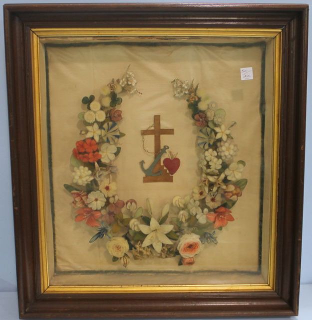 Religious Wreath in Mahogany Deepwell Shadowbox Frame