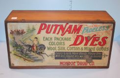 Putnam Dye Advertising Box, Made only by Monroe Drug Company, Quincy, IL.