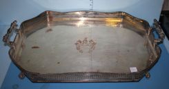 Large Two Handle Sheffield English Plate Tray with Gallery
