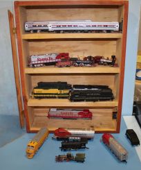 Pine Four Shelf Cabinet with Toy Trains