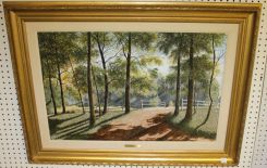 Will Hinds Oil on Canvas of Country Road in Louisiana, Brass Plaque, Singed Lower Left