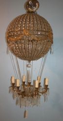 Hot Air Balloon Motif Antique Chandelier of Crystal and Bronze Basket