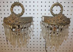 Pair of Brass Wall Sconces with Three Tiers of Crystal Prisms