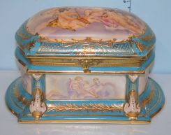 Blue and Gold Sevres Glove Box with Painted Cherubs