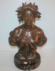 Signed Daphne Bronze Bust of Greek Goddess on Black Marble Base