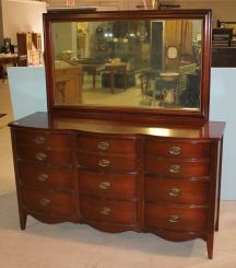 Mahogany Six Drawer Triple Serpentine Front Duncan Phyfe Dresser with Mirror
