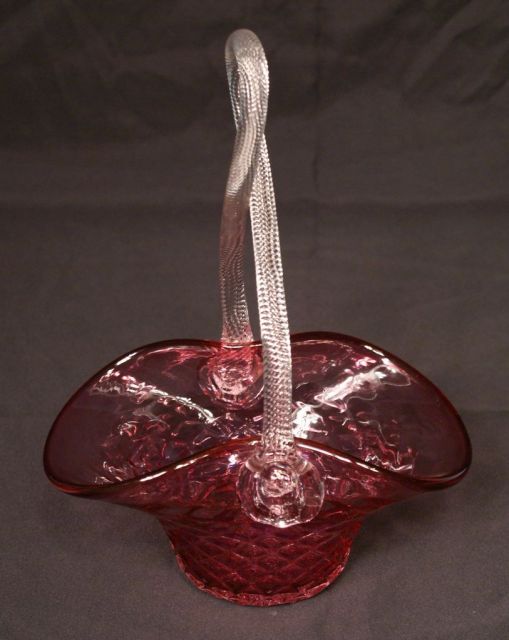 Hand Blown Cranberry Glass Basket