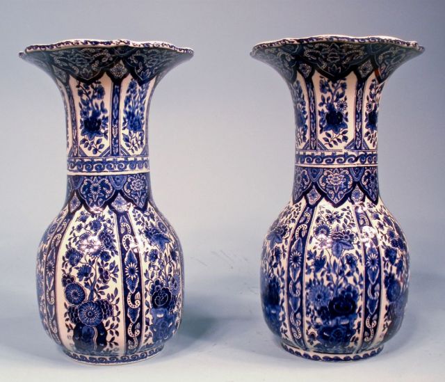 Pair of Boch Delfts Blue & White Faience Vases