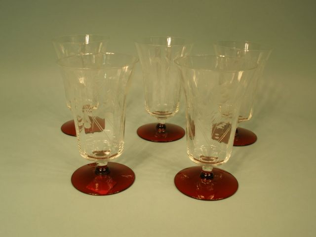 Set of 5 Etched Iced Tea Tumblers and Set of 5 Etched Sherbert Stems