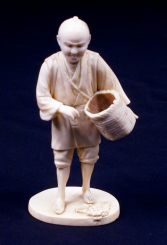 Japanese Meiji Ivory Figure of a Farmer w/ Grape Basket