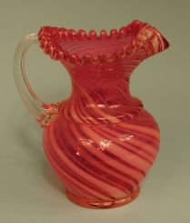 Victorian Cranberry Spiral Opalescent Water Pitcher