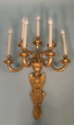 Nine (9), Seven Light Brass or Bronze Wall Sconces