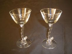 Pair Heisey Rooster Stem Martini Glasses