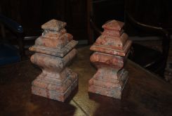 Pair of Italian Tiered Marble Mantel Urns