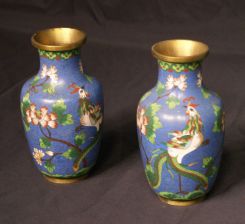 Pair Phoenix Bird Cloisonne Vases