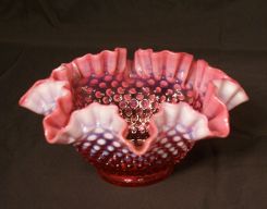 Fenton Cranberry Opalescent Hobnail Brides Bowl