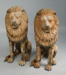 Pair of Aluminum Lions