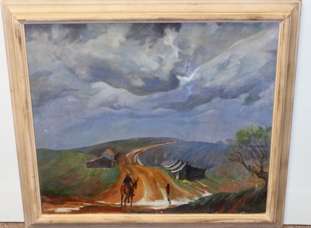 Rare Oil Painting of Man on Horse Signed Mildred Nungester