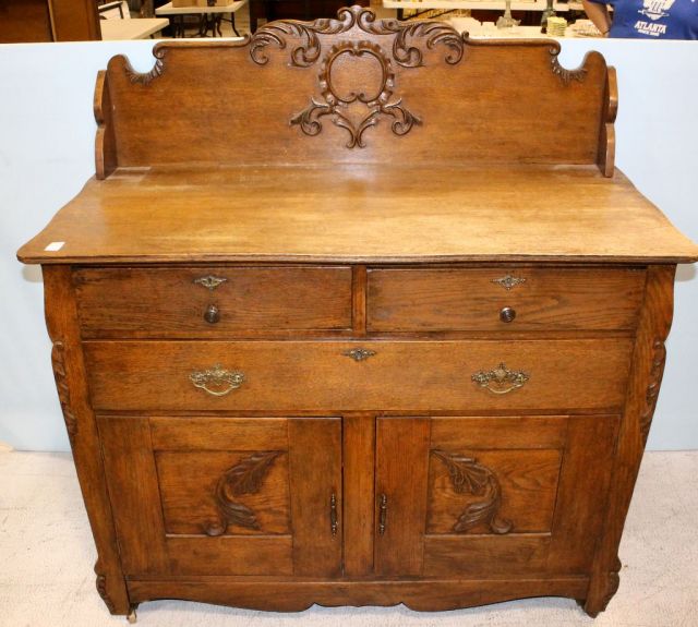 Early 20th Century Carved Oak Server