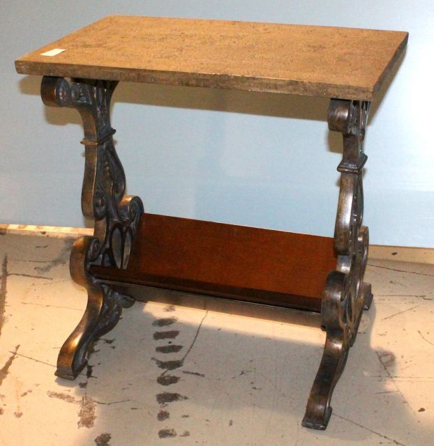 Contemporary High Style Marble Top Stand with Iron Base