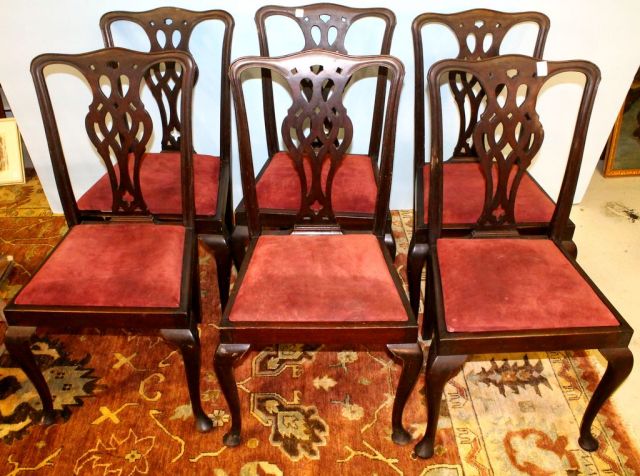 Set of Six Early 20th Century Queen Anne Style Dining Chairs