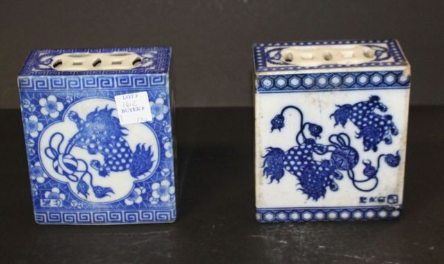 Pair of Porcelain Foo Dog Opium Bricks