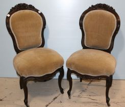 Two Victorian Rosewood Side Chairs with Rose Carving
