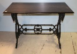 Vintage Wood Top Table on Painted Iron Base