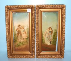 Pair of Victorian Oil on Board Paintings of Couples