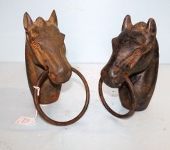 Pair of Vintage Iron Horsehead Hitching Post Tops