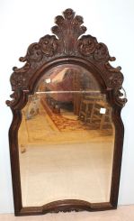 Heavily Carved Oak Mirror Beveled Glass