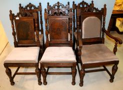 Set of Six Oak and Walnut Jacobean Style Chairs