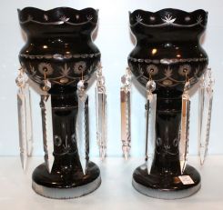 Pair of Dark Ruby Glass Lusters