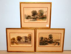 Three Tinted Etchings of Famous Poets Homes by G. Mercier