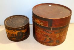 Two Decorative Wood Hat Boxes