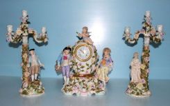 Dresden Clock and Candelabra Porcelain Set