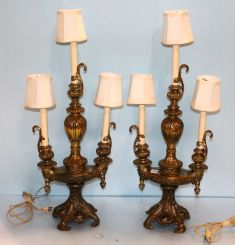 Pair of Ornate Brass Lamps