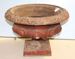 Vintage Cast Iron Planter with Original Flaking Red Paint