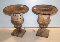 Pair of Vintage Urn Shaped Cast Iron Planters