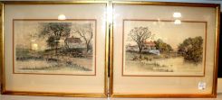 Two Tinted Etchings of Famous Poets Homes by G. Mercier