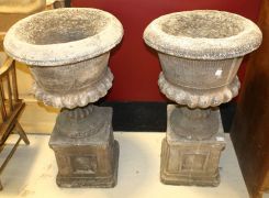 Large Pair of Classical Concrete Urns