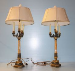 Fine Pair of 19th Century French Bronze and Marble Candelabra Lamps